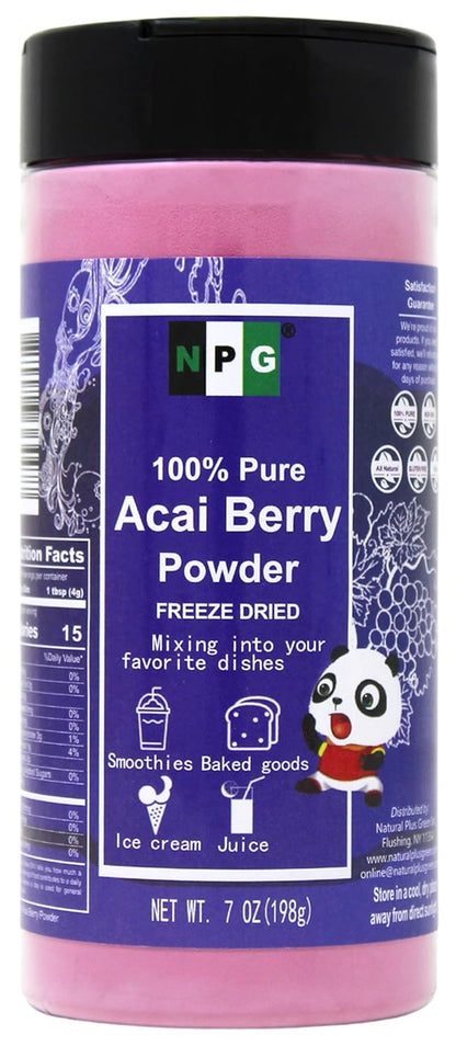 NPG Freeze-Dried Acai Berry Powder 7 Oz, Seedless Superfood with a Fine Powder Texture for Smoothies, Drinks, and Natural Food Coloring, Non-GMO