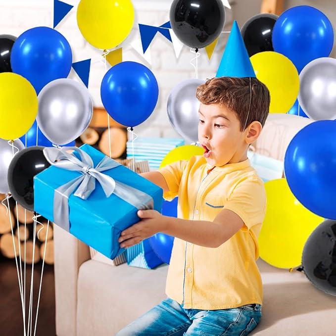 Blue Yellow Black Silver Balloon Garland Arch - Blue Black Balloons Metallic Silver Black Balloon for Birthday Graduation Retirement New Year Party Decorations