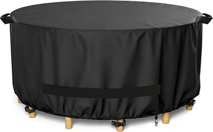 LBTING Round Patio Furniture Cover, Outdoor Table Chair Set Covers 62Dia x 28H Inches, 420D Waterproof Windproof Dust-proof UV-Resistant Furniture Cover - Black