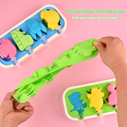 Sakolla 2 Pack Silicone Popsicle Molds with Sticks & Lid, 4-Cavity Mini Popsicle Molds for Kids - Cars, Ships, Train