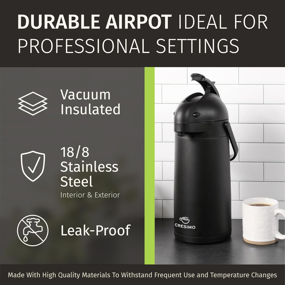 Airpot Coffee Dispenser With Pump, Black - 12 Hours Hot Water Dispenser with Pump, 36 Hours Cold - Coffee Thermal Carafe for Hot Drinks