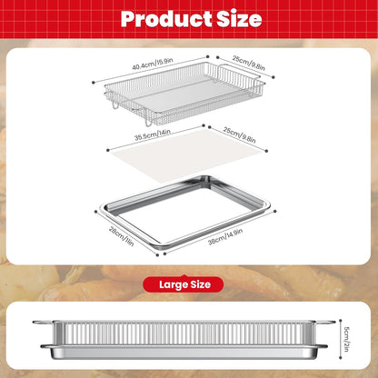 Air Fryer Basket for Oven,Ease Of Cleaning,Air Fryer Basket and Stainless Steel Baking Tray Pant Oven with 50 Sheets Parchment Papers,Air Fryer Pan Rack for Cooking Baking Dishwasher (1 Set L)