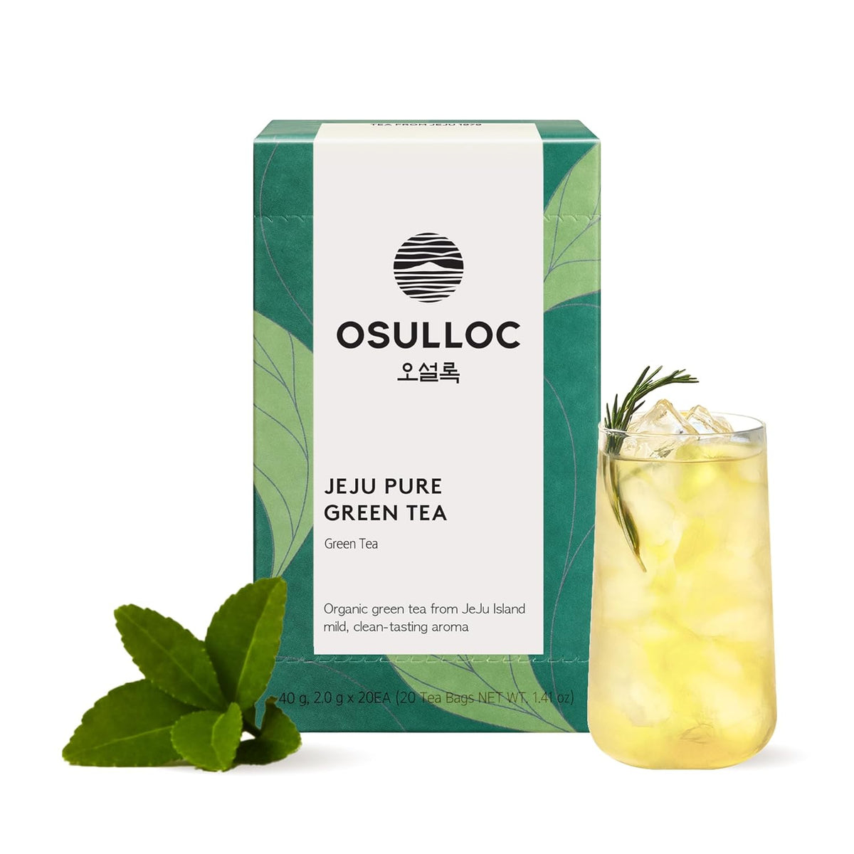Osulloc Pure Green Tea (Mild, Clean tasting Aroma), USDA Organic, Premium Blended Tea from Jeju, Tea Bag Series 20 count