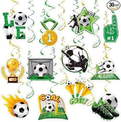 Soccer Hanging Swirls - 30 Pcs Soccer Party Decorations Ceiling Hanging Streamers for Soccer Themed Party Decor Supplies