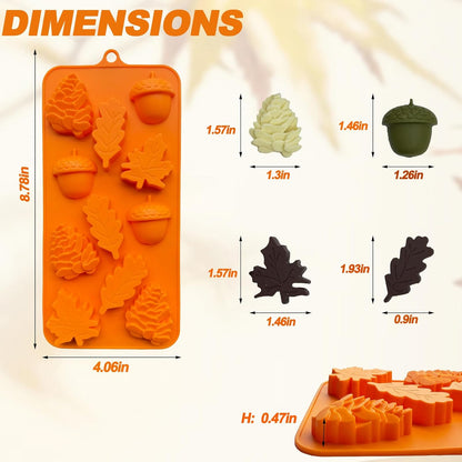 3Pack Fall Chocolate Mold Thanksgiving Silicone Candy Molds Halloween Autumn Harvest Festival Baking Mold Chestnuts, Pine Cones