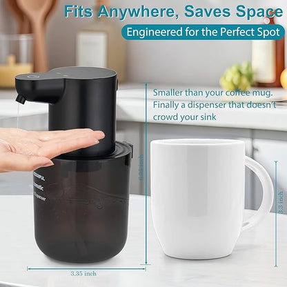 Automatic Soap Dispenser for Kitchen Sink - Wall-Mount & Countertop: 4-Level Adjustable, 13.5oz Clear Plastic IPX5 Rechargeable, Suitable for Kitchen Sink & Bathroom (Black)