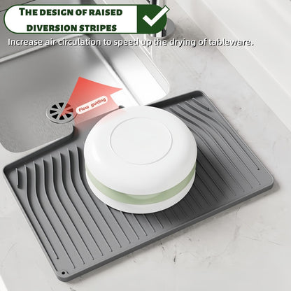 CIEO Silicone Dish Drying Mat for Kitchen Counter, Slope Fast Self-Draining, Non-Slip Drain Pad, Easy Clean Countertop Protection Mat, Multiple Use for Dishes Drying Rack（18.9"x 13.58",Gray）