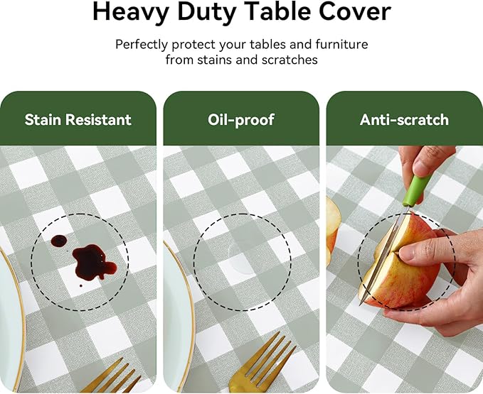 Romanstile Square Vinyl Tablecloth, 100% Waterproof Checkered Plastic Table Cloth, Heavy Duty Buffalo Gingham Table Cover for Dining, Camping, Picnic, Outdoor - 54 x 54 Inch, Light Grey