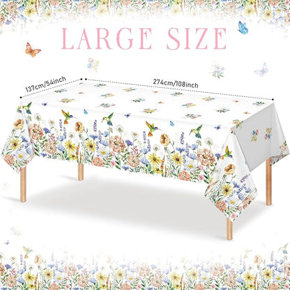 3 Pack Spring Summer Floral Tablecloth Decorations, Wildflower Plastic Disposable Table Cloth, Wild Flower Rectangle Table Cover for Garden Picnic Baby Shower Tea Party Decorations, 54x108 Inch
