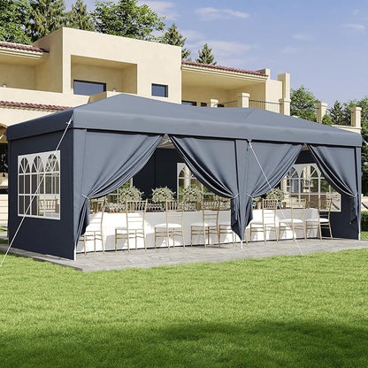 Aoxun 10x20 Pop Up Canopy Tent with 6 Removable Sidewalls, One Push Party Tent Waterproof Outdoor Canopy with 3 Adjustable Height, Portable Tents for Parties, Wedding, Commercial, Market