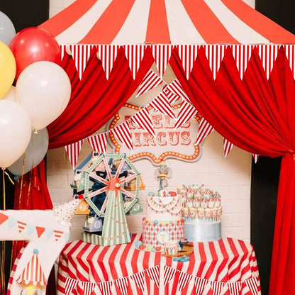 6 Pack Carnival Circus Party Decorations Red White Striped Pennant Banner 9.12ft String Circus Carnival Triange Pennant Bunting Flags for Birthday Carnival Party Supplies for Kids Adults