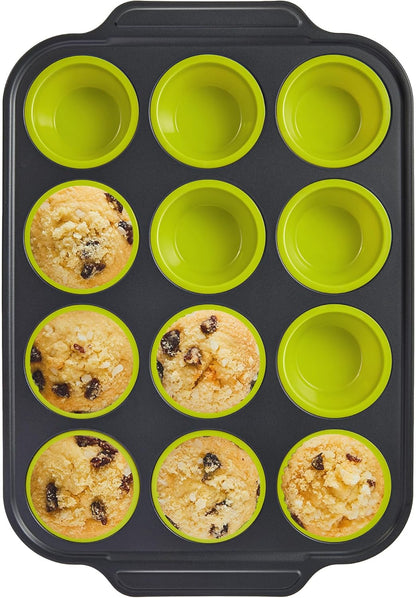 Bronypro Silicone Muffin Pans for Baking with Metal Frame, Egg Bite Maker Silicone Molds, Cupcake Pans 12 Regular Size