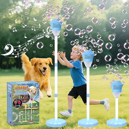 Infowush Bubble Machine for Kids, Automatic Standing Bubble Maker Machine Height Adjustable Up to 47 Inches Outdoor Battery Bubble Machine with Light/Music for Toddlers Birthday Party Gifts（Blue）