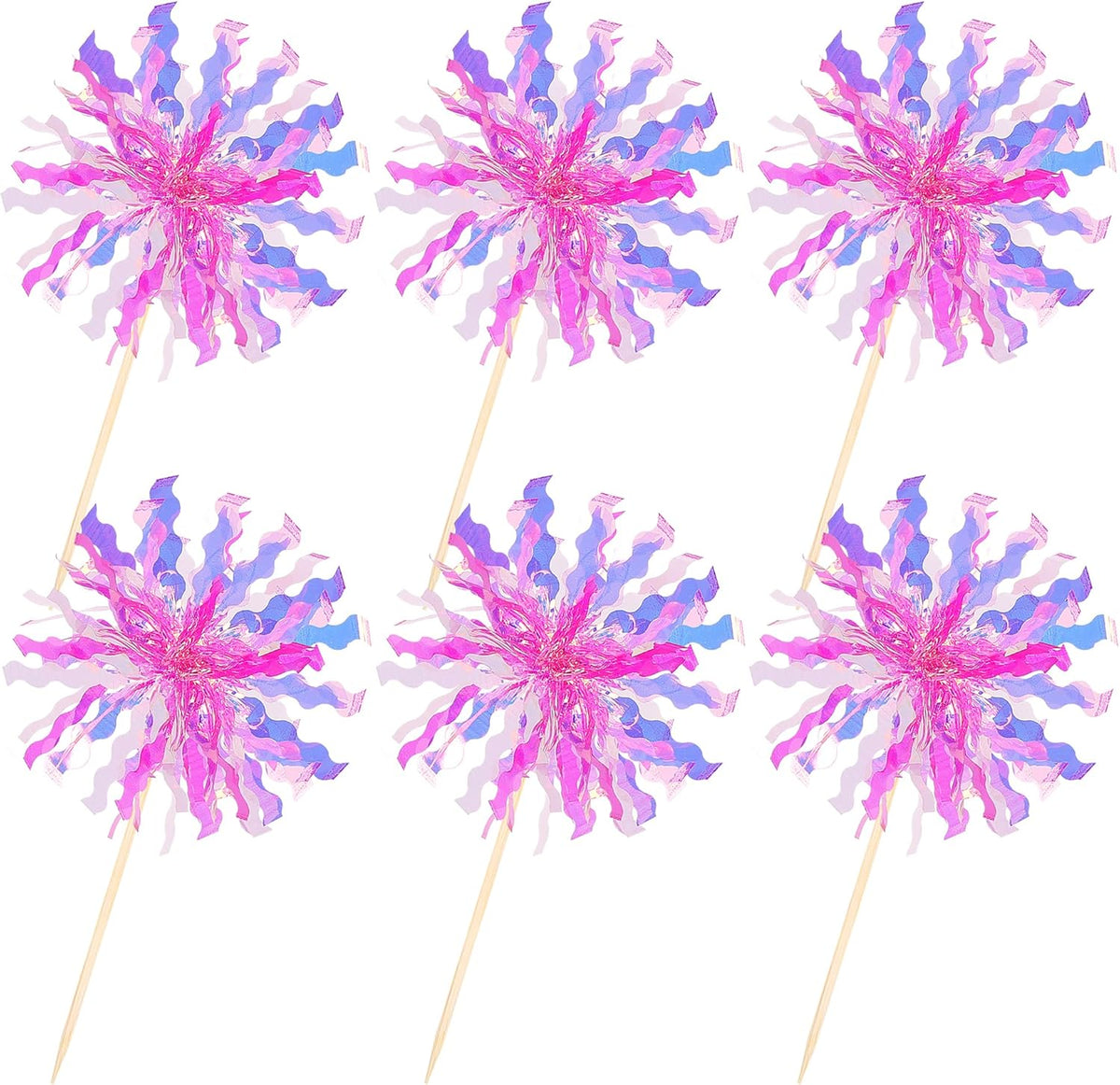 30 PCS Foil Firework Cupcake Toppers Sparkle Tinsel Cupcake Picks Happy Birthday Cake Decorations Drink Stirrers Cocktail Food Fruit Toothpicks for Baby Shower Graduation Party Supplies Rose Red