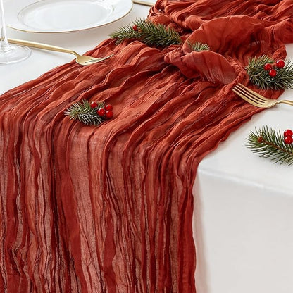 Sioloc Terracotta Table Cloth Cheesecloth Table Runner 10ft Rustic for Tea Wedding Party Baby Bridal Centerpiece Fall Decor for Home Halloween Thanksgiving