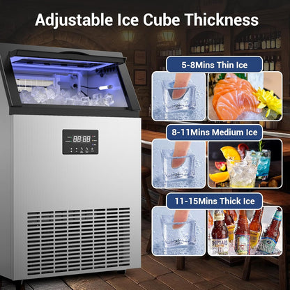 Commercial Ice Maker Machine 120LBS/24H Under Counter Ice Maker Stainless Steel Ice Ready in 8-15 min for Home Bars and Restaurants