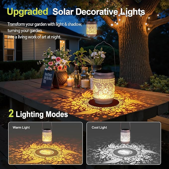 KOOPER 2 Pack Solar Lanterns Outdoor Waterproof Mothers Day Gifts for Women Mom Grandma, Metal Sunflower Hanging Solar Lantern Outdoor, 2 Modes Outdoor Decoration for Yard, Patio, Garden, Porch