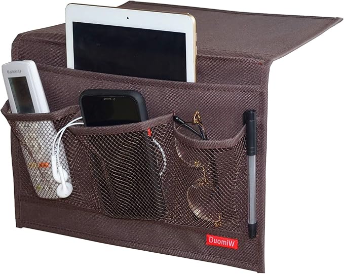 Bedside Storage Organizer, Bedside Caddy, Table Cabinet Storage Organizer, TV Remote Control, Phones, Magazines, Tablets, Accessories (Brown)