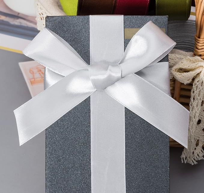 YASEO 1 Inch Silver Solid Satin Ribbon, 50 Yards Craft Fabric Ribbon for Gift Wrapping Floral Bouquets Wedding Party Decoration