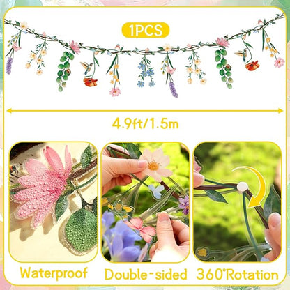 Flower Banner Garland, Baby Shower Decorations, Floral for Enchanted Garden Party, Wedding Wild One Bloom Baby Shower Birthday Fairy Tale Tea Market Spring Supplies Girl Woodland Party