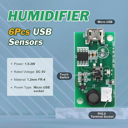 6Pcs USB Humidifier Module 5V Humidifieration Atomizer Spray Circuit Ultrasonic Humidifier Board Atomization Plate Disc Drive Board DIY Home