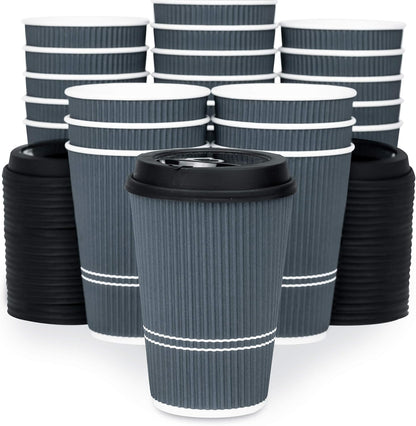 Disposable Coffee Cups With Lids - 12 oz To Go Coffee Cup With Lid (80 Set). Durable Togo Travel Paper Hot Cups Insulated For Hot and Cold Beverage
