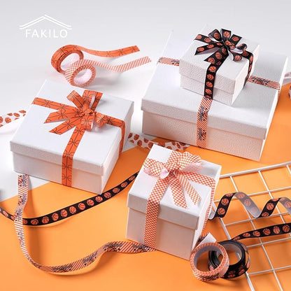 Basketball Ribbons 5 Rolls 20 Yards, 5/8" Cute Basketball Grosgrain Ribbons for Theme Party Decor Gift Wrapping Sewing Crafts Making Hair Tie Cheer Bows and Sport Team Decorations