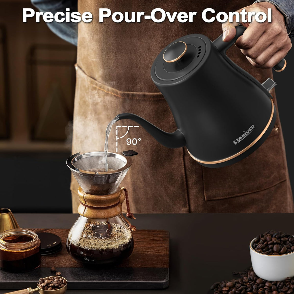 Stariver Gooseneck Electric Kettle, 0.8L Electric Tea Kettle Tea Pot, Pour Over Coffee Kettle with Stainless Steel Inner Lid & Bottom
