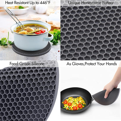 Silicone Trivets for Hot Pots and Pans, 0.31" Thick Trivet Mat for Hot Dishes Set of 4, Heat Resistant Durable Flexible Silicone Mat Pot Mat for Countertop, Easy to Wash and Dry, Dark Gray