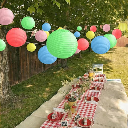 KNONEW 10 Pack 10" Multicolor Outdoor Silk Lanterns Decorative Party Wedding Hanging Chinese Japanese Waterprooof Round Lantern for Birthdays, Parties Decoration (No Light Bulbs Included)