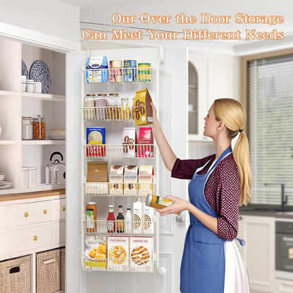 MIAOLI Over the Door Pantry Organizers and Storage, 6-Tier Spice Rack, Home & Kitchen Storage Shelves for Cabinet, Large Capacity Hanging Seasoning Organizer, Laundry Room Organization, White