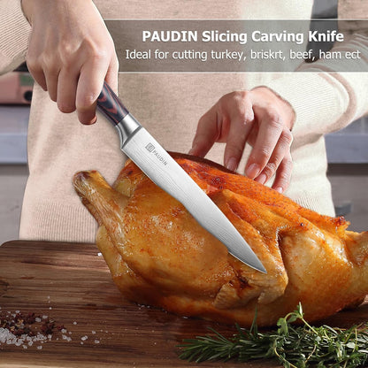 Paudin Carving Knife 8 inch, Ultra Sharp Brisket Slicing Knives, Premium Meat Cutting Knives German Stainless Steel, BBQ Knife with Ergonomic Handle