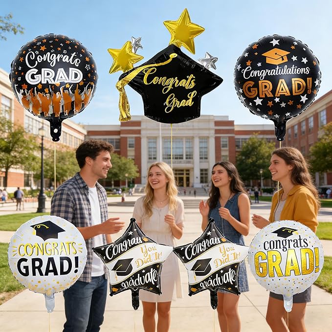 7pcs Congrats Grad Balloons Graduation Cap Balloon Grad Foil Balloon for Graduation Party Decorations