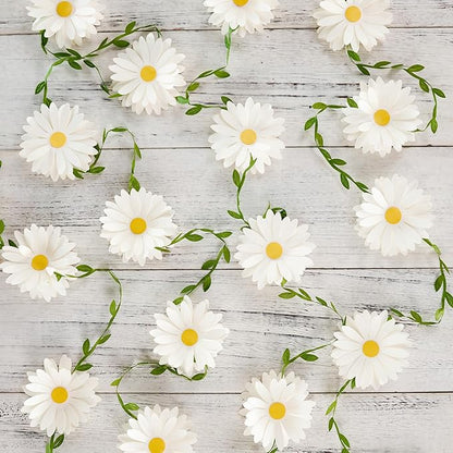 3D Daisy Flower Garland (2PCS) Flower Banner Wildflower Party Decorations Leaves Banner Paper Flower Spring Wedding Backdrop Decor