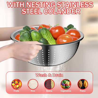 Mixing Bowls with Strainer, Mixing Bowl with Lids Set, Stainless Steel Mixing Bowls