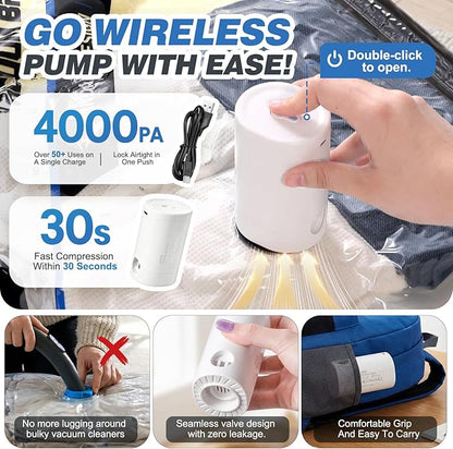 Vacuum Seal Bags for Clothing Travel with Rechargeable Electric Pump, Space Saver Vacuum Storage Bags Travel, Reusable Compression Bags for Luggage Home (15pcs,20/24/28)