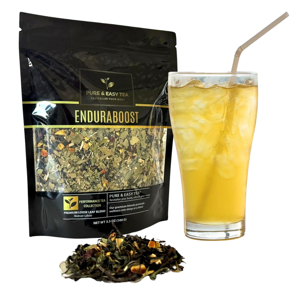 Pure And Easy Tea, EnduraBoost, Natural Energy & Endurance Tea, Caffeinated Loose Leaf Blend with Performance Herbs, Supports Stamina, Focus & Athletic Performance, 30-Day Supply, 100g/3.5oz