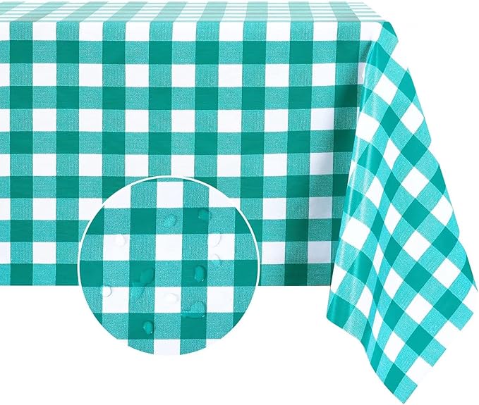 Romanstile Rectangle Vinyl Tablecloth, 100% Waterproof Buffalo Gingham Plastic Table Cloth, Heavy Duty Wipeable Checkered Table Covers for Outdoor, Camping, Picnic, Patio - 60 x 84, Teal Green