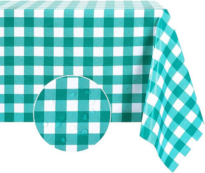 Romanstile Rectangle Vinyl Tablecloth, 100% Waterproof Buffalo Gingham Plastic Table Cloth, Heavy Duty Wipeable Checkered Table Covers for Outdoor, Camping, Picnic, Patio - 60 x 84, Teal Green