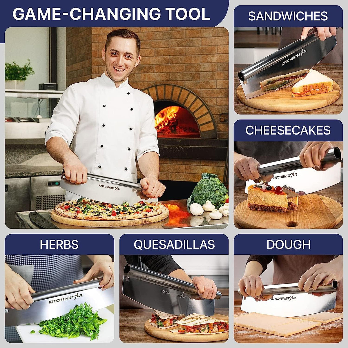 14" Pizza Making Kit (Set of 2) - 14" Pizza Cutter Rocker Knife with Blade Cover + 13" Perforated Stainless Steel Pizza Peel with Folding Handle