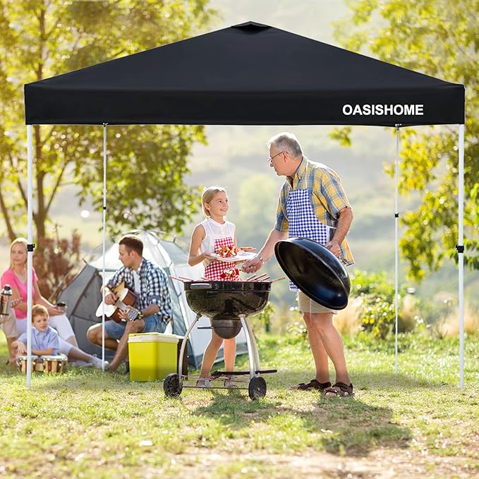 OASISHOME Canopy Tent 10'x10' Pop Up Gazebo with 1-Person Set Up, 4 Sidewalls, Wheeled Bag, Waterproof UV Protection Heavy-Duty Steel Frame Shelter for Patio Outdoor Wedding Party Event (Black,10x10)