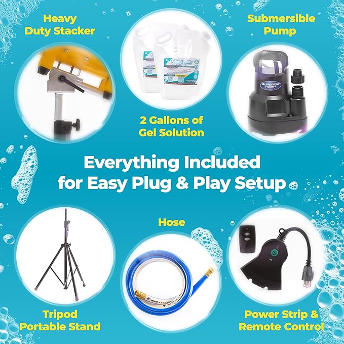 FoamDaddy HD Pro Stacker Foam Cannon – Brandable High-Output Metal Machine for Professional & Large Scale Events – Covers 30x30ft Area – Mount, Pump, Hose, Stand, Remote Control, Ultra-Concentrate Gel
