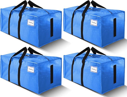 HOMESURE 4 Pack Large Strong Moving Bags with Zippers & Carrying Handles - Water-Resistant - Heavy Duty Storage Tote for Space Saving, Fold Flat, Alternative to Moving Box (Sky Blue)
