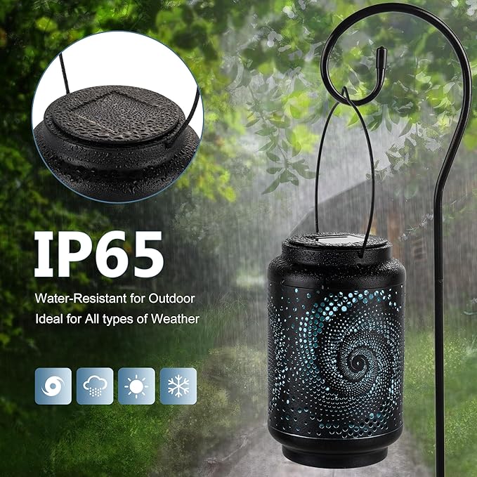 Solar Lanterns Waterproof Outdoor Hanging - 4 Packs Solar Powered LED Light with Blue Spiral, Pathway Landscape Lights for Garden, Patio, Backyard, Porch, Lawn, Mothers Day Gifts for Mom