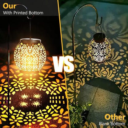 Brizled Solar Lantern Lights, 2 Pack Outdoor LED Hanging Lantern Lights with Star Projection, Warm White Solar Garden Lighting Retro Table Lanterns Light Waterproof for Garden Patio Courtyard Path