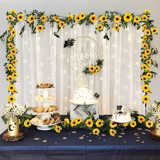Uieke 10 Pack Artificial Sunflower Garland, 8.2ft/Pcs Silk Sunflowers with Green Leaves, Flowers Vines for Room Home Kitchen Garden Wedding Arch Bridal Baby Shower Party Outdoor Decor