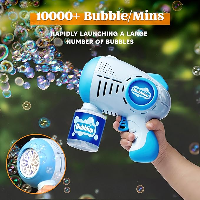 JOYIN 32 oz Bubble Concentrated Solution Refills, 2 Packs Bubble Guns with 4 Bottles Bubble Refill, 10 Holes Light Up Automatic Bubble Gun Machine for Kids, Outdoors, Summer Toys, Gift, Party Favors