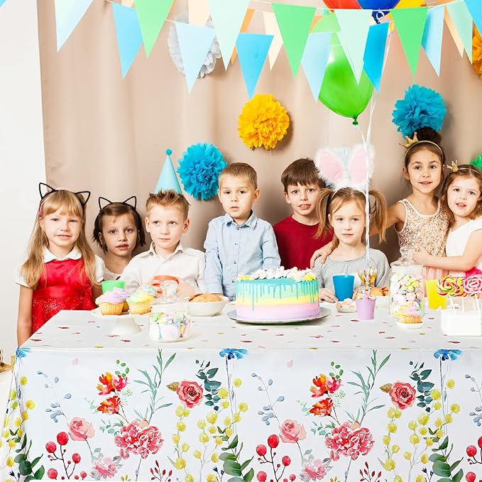 Breling 6 Pieces Wildflower Tablecloths Watercolor Floral Table Cover Wild Flower Plastic Tablecloth for Holiday Birthday Tea Party Weeding Baby Shower Decor, 54 x 108 Inch (Bright Style)
