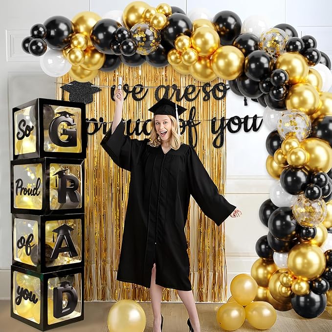 2026 Graduation Balloon Boxes Decorations, 4pcs Graduation Blocks with 32pcs Balloons “GARD” “2026” Letters, So Pround of You Decorations for Class of 2026 Party Supplies for College, High School