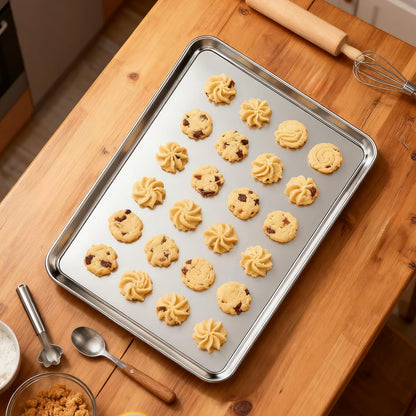 Jelly Roll Pan Set of 2, 15.9” x 12” Stainless Steel Cookie Sheets for Baking, Non Stick Baking Sheets for Oven Heavy Duty Baking Trays